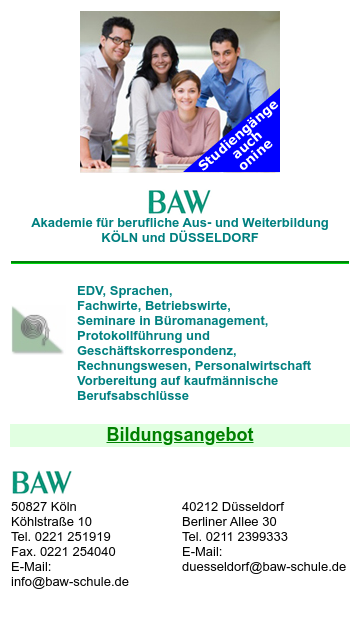 Firmenlogo vom Unternehmen BAW-Schule Düsseldorf aus Düsseldorf